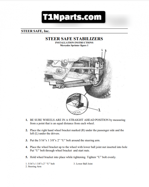T1N 20012006 Sprinter Van Steering Stabilizer Steer Safe Kit
