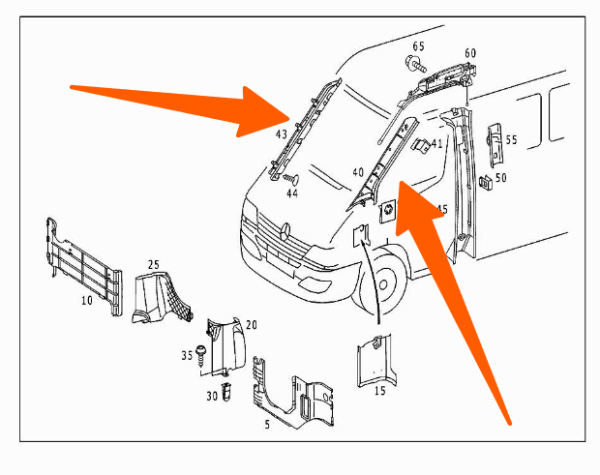 T1N 2001-2006 Sprinter Van Genuine Mercedes A Pillar Filler Foam Pieces for interior - Image 3
