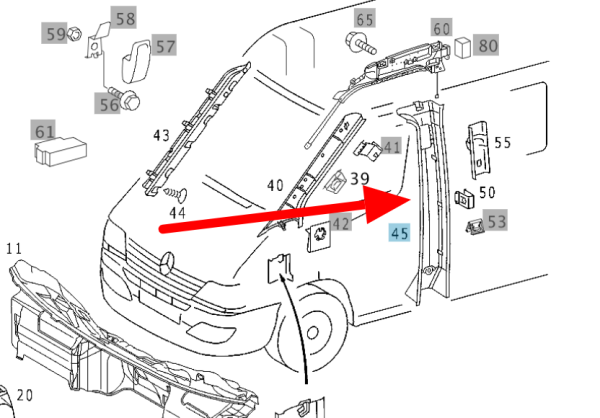 T1N 2001-2006 Sprinter Van Front Driver Side / Passenger Side B Pillar Trim Piece - Image 4