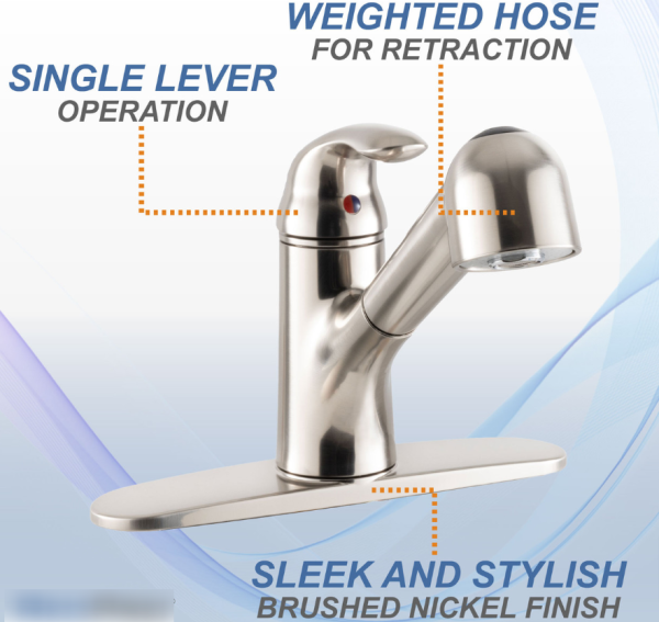 T1N Conversion Van Kitchen Pullout Faucet with Deck Brushed Nickel - Image 4